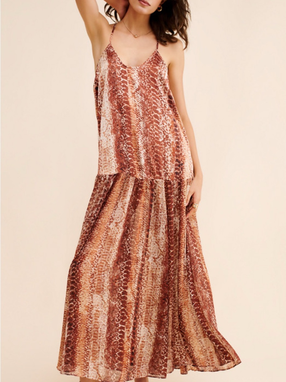 Anthropologie Brown Rust Animal-Print Maxi Dress